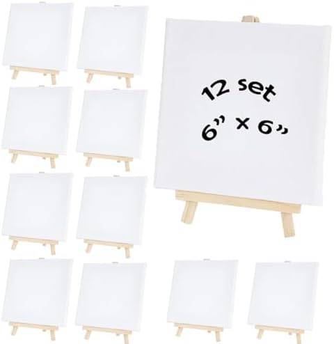 6x6 Inch Mini Canvas Panels Set with Easel Holders