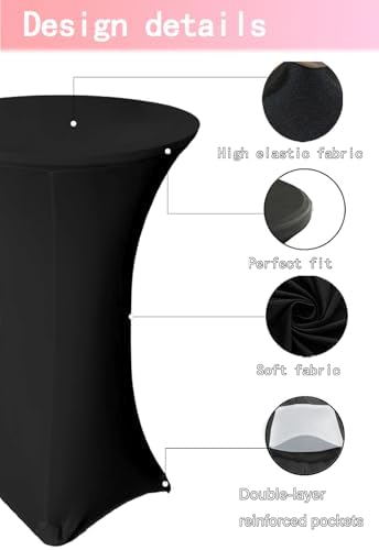 4 Pack 36x43 Inch Black Spandex Cocktail Table Covers