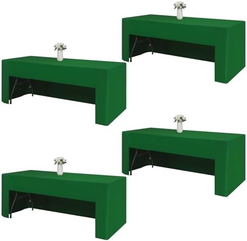 4 Pack Green Fitted Tablecloths for 6 Foot Tables