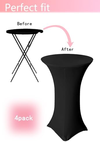 4 Pack 36x43 Inch Black Spandex Cocktail Table Covers