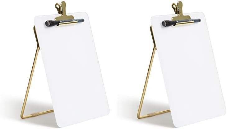 U Brands Dry-Erase Glass Easel with Gold Stand and Clip