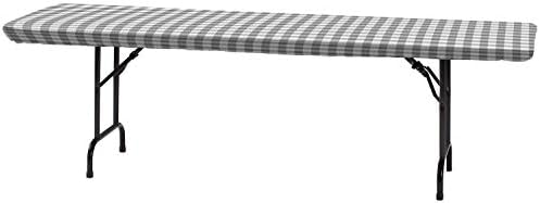 Gray and White Buffalo Check Plastic Tablecloth 29x72