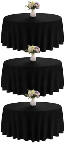 3 Pack 90 Inch Round Black Polyester Tablecloths for Events