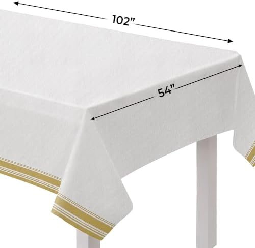White Airlaid Table Cover with Gold Trim 54x102
