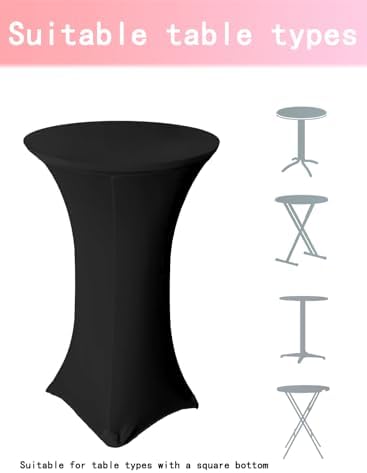 4 Pack 36x43 Inch Black Spandex Cocktail Table Covers