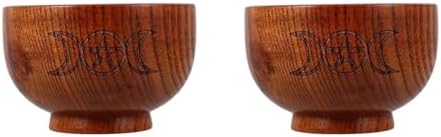 LOGOFUN 2PCS Wooden Ritual Bowls with Moon and Pentacle Design