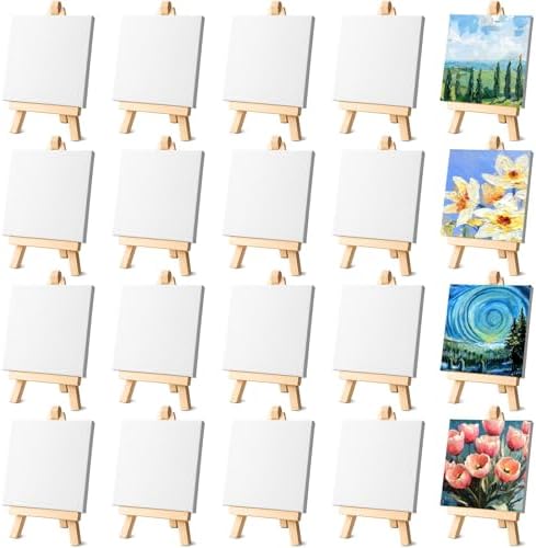 24 Pack Mini Canvas with Easel Art Kit for Kids and Adults