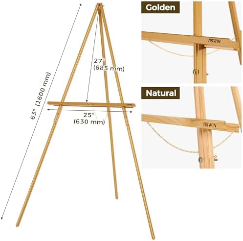 VISWIN 63 Gold Wooden Easel Stand for Sign Display
