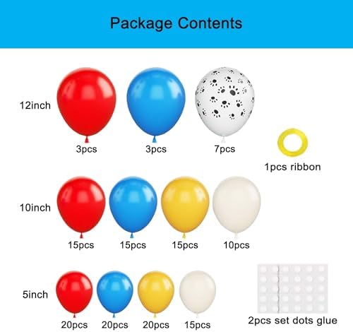 Blue Red Yellow Paw Balloons 146Pcs Birthday Garland Decor