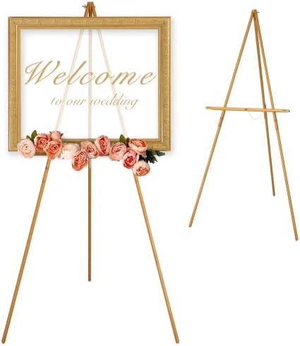 VISWIN 63 Gold Wooden Easel Stand for Sign Display