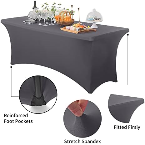 6FT Spandex Stretch Table Cover - Gray Universal Fit for Events and Parties
