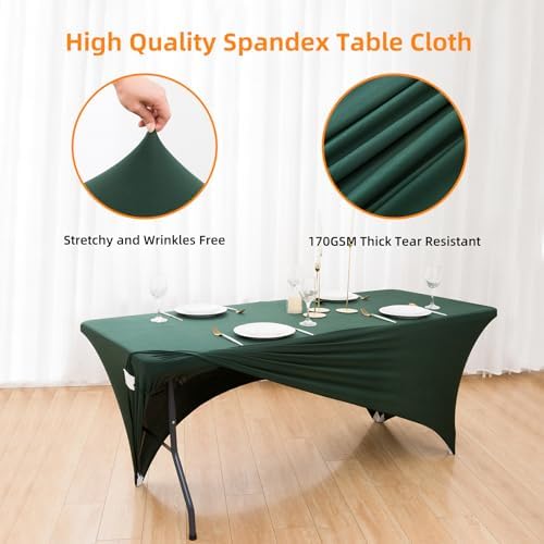 4 Pack Hunter Green Spandex Table Covers for 6 Foot Folding Tables