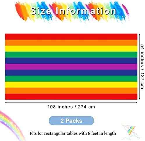 Fovths 2 Pack Rainbow Stripe Plastic Tablecloth for Rectangular Tables