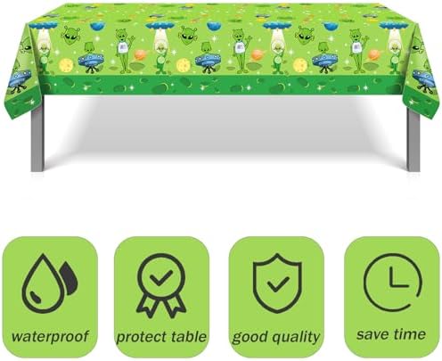 3 Pcs Alien UFO Party Tablecloths Green Disposable Plastic Tablecovers
