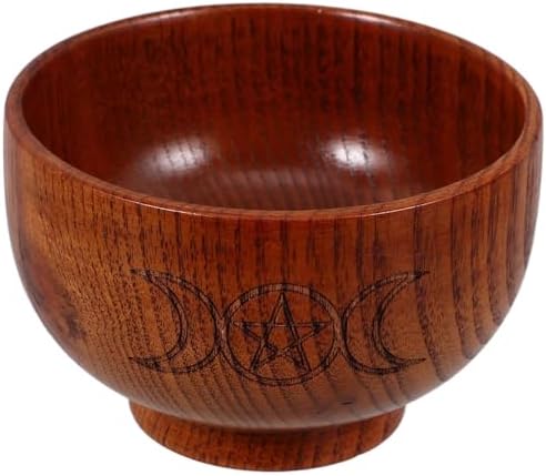 LOGOFUN 2PCS Wooden Ritual Bowls with Moon and Pentacle Design
