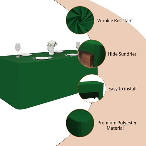 4 Pack Green Fitted Tablecloths for 6 Foot Tables
