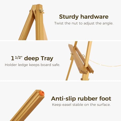 VISWIN 63 Gold Wooden Easel Stand for Sign Display