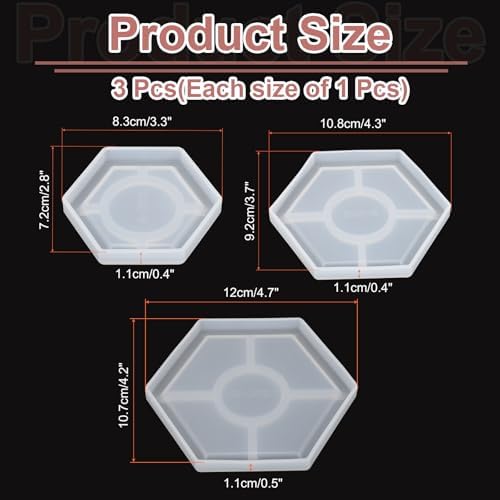 Uxcell 3 Pcs Hexagon Coaster Silicone Resin Moulds