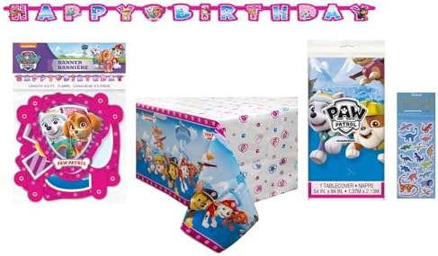 Paw Patrol Girl Party Supplies Bundle with Table Cover Banner Sticker Sheet