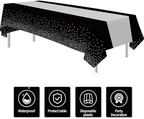Black and Silver Party Tablecloth Decorations 3Pcs
