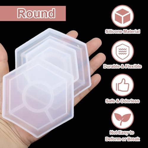 Uxcell 3 Pcs Hexagon Coaster Silicone Resin Moulds