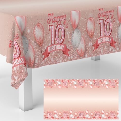 10th Birthday Tablecloth with Glitter Pink