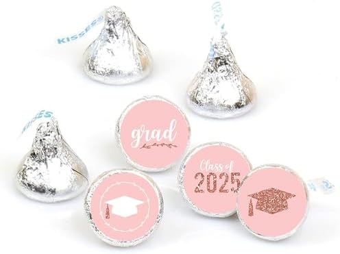 Rose Gold Grad Round Candy Sticker Favors 2025