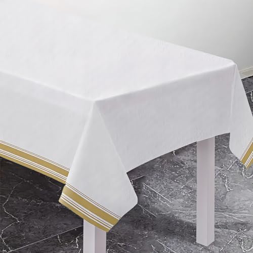 White Airlaid Table Cover with Gold Trim 54x102