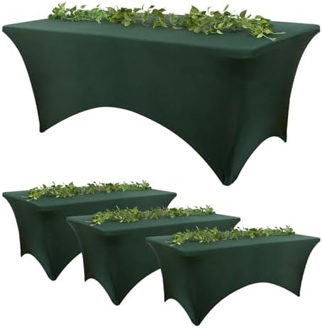4 Pack Hunter Green Spandex Table Covers for 6 Foot Folding Tables