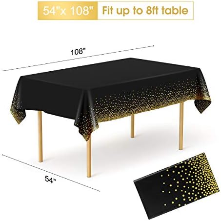 HOMIX 6 Pack Black and Gold Tablecloths for Rectangle Tables