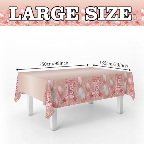 15th Birthday Glitter Tablecloth for Indoor Outdoor Events