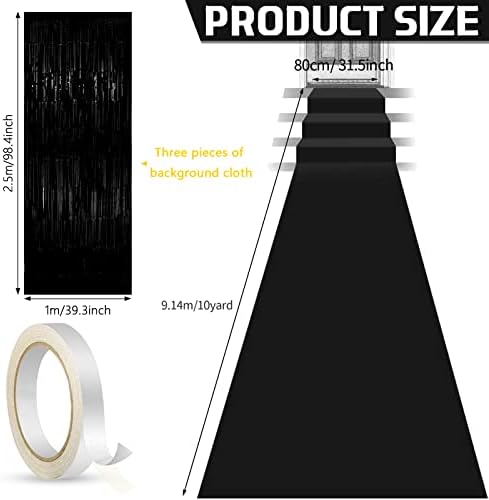 Tegeme Black Carpet Runner Aisle 26x30ft with Tape and Curtains
