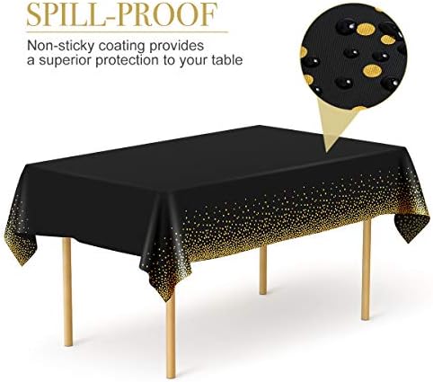 HOMIX 6 Pack Black and Gold Tablecloths for Rectangle Tables
