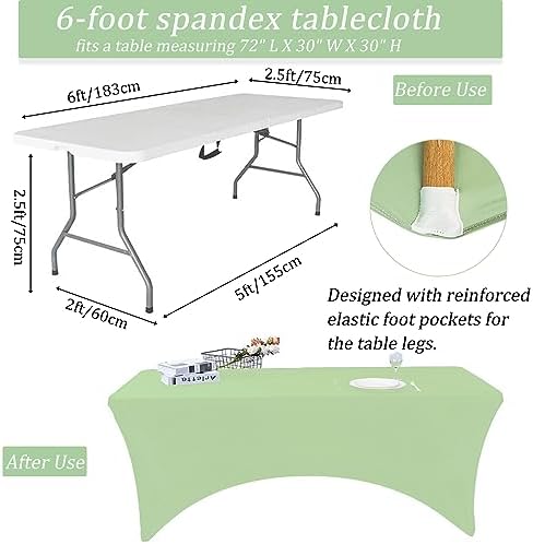 4 Pack 6FT Spandex Table Cover for Folding Tables Sage Green