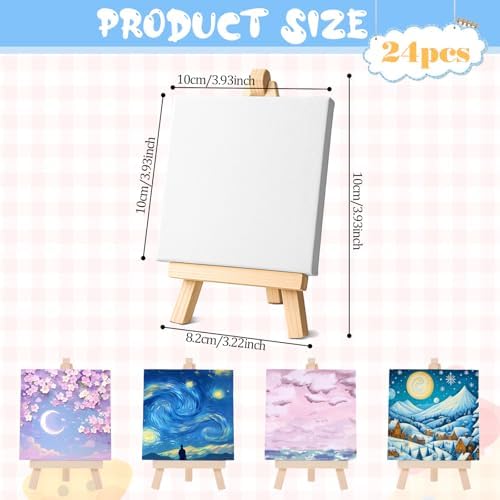 24 Pack Mini Canvas with Easel Art Kit for Kids and Adults