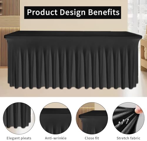 6ft Black Spandex Table Skirt Set for Banquet Tables