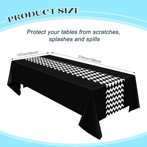 Irenare 3 Pcs Black and White Tablecloth for Events