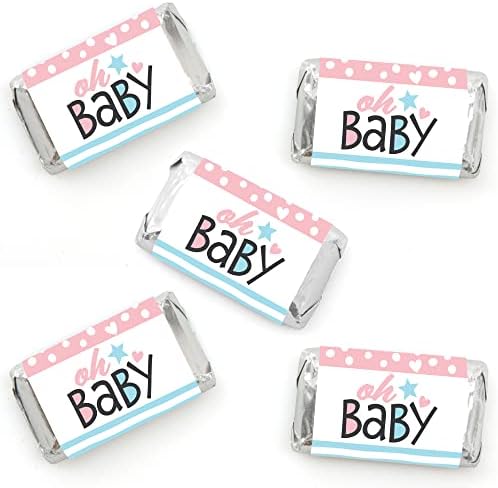 Big Dot of Happiness Baby Gender Reveal Stickers - 40 Count Mini Candy Wrappers