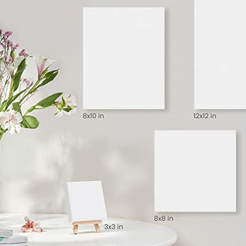 ARTEZA 14-Pack Mini Stretched Canvases for Painting 3x3 Inches with Easels