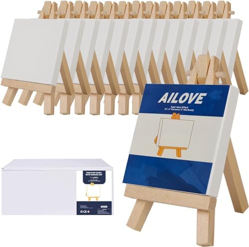AILOVE Mini Canvases with Easel Set 18 Pieces