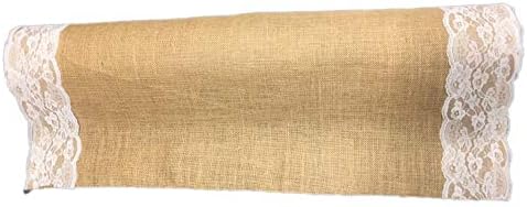 AAYU 75 ft Burlap Wedding Aisle Runner with Ivory Lace