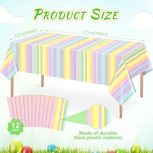 Oudain 12 Pcs Pastel Rainbow Tablecloths for Summer Parties