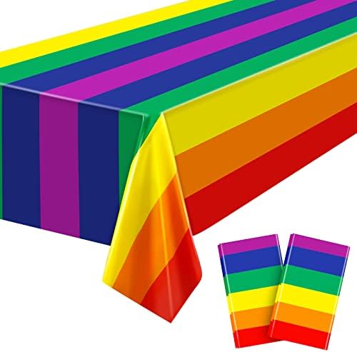 Fovths 2 Pack Rainbow Stripe Plastic Tablecloth for Rectangular Tables