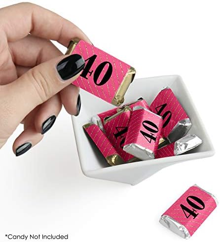 Chic 40th Birthday Pink Black Gold Mini Candy Bar Wrappers 40 Count