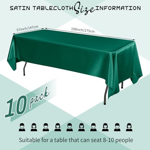 10 Pack Dark Green Satin Tablecloths 57x108 Inch