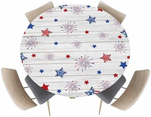 4th of July Round Fitted Tablecloth with Elastic Edge