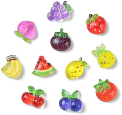 LiQunSweet 110 Pcs 11 Styles Fruit Resin Cabochons for DIY Jewelry