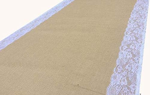 AAYU 75 ft Burlap Wedding Aisle Runner with Ivory Lace