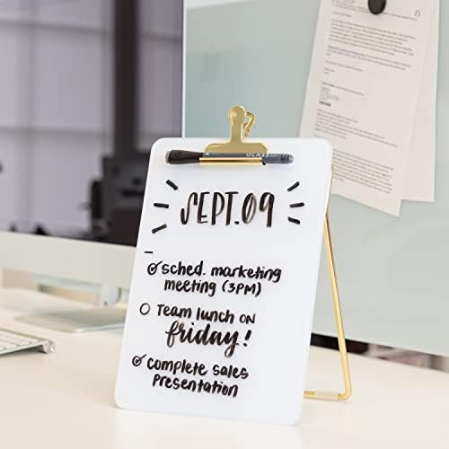 U Brands Dry-Erase Glass Easel with Gold Stand and Clip