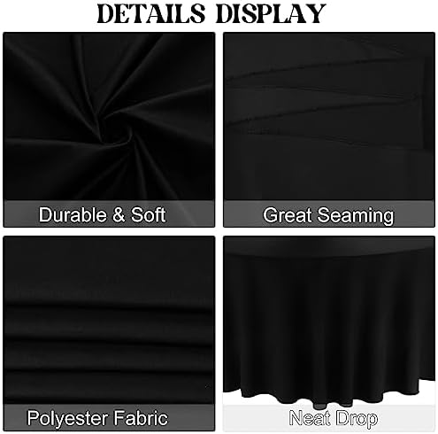 3 Pack 90 Inch Round Black Polyester Tablecloths for Events